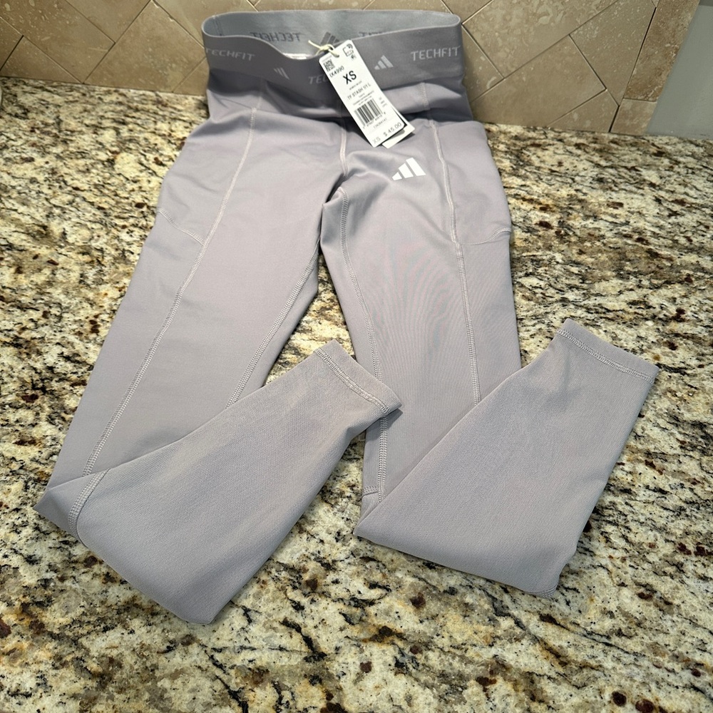 Women’s Adidas Gray Leggings with Wide Waistband and Mesh Leg